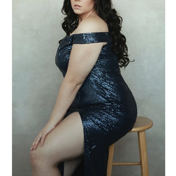 Blue Sequin Maxi Dress - Picture 1 of 5
